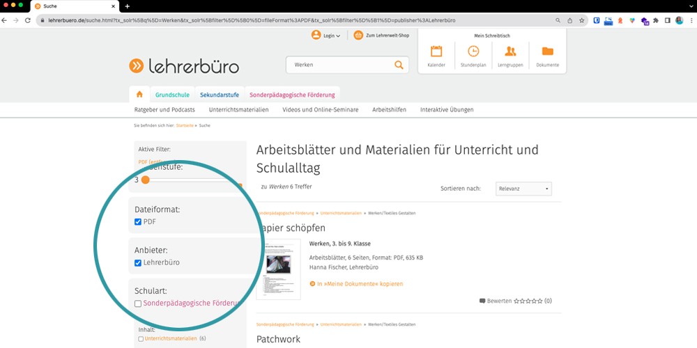 Solr-Suche bei AAP Lehrerwelt: Facettierung der Suche